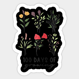 100 Days Of Growing Teacher 100Th Day Of School Flowers Sticker